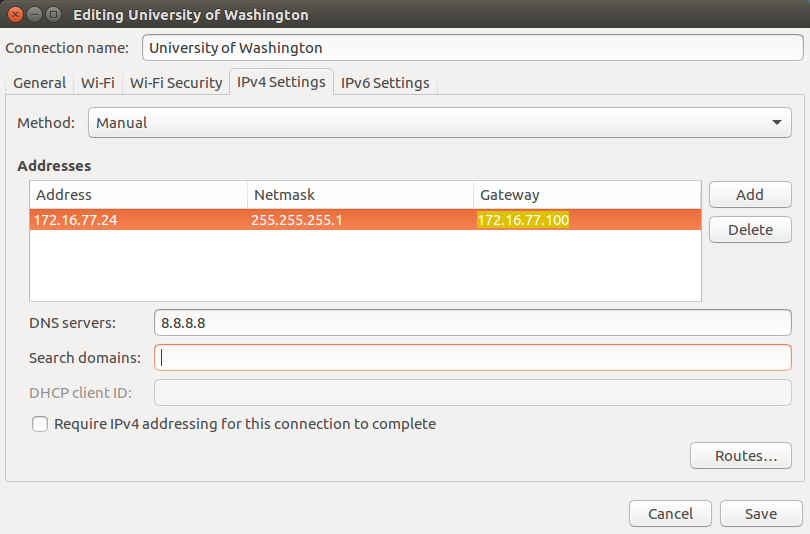 IPv4 tab with an example IP setup